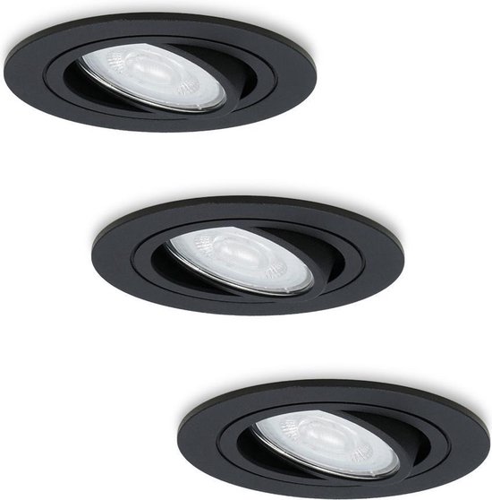 3x dimbare Miro dimbare LED inbouwspot - Kantelbare spotjes - 2700K - Mat  zwart... | bol.com