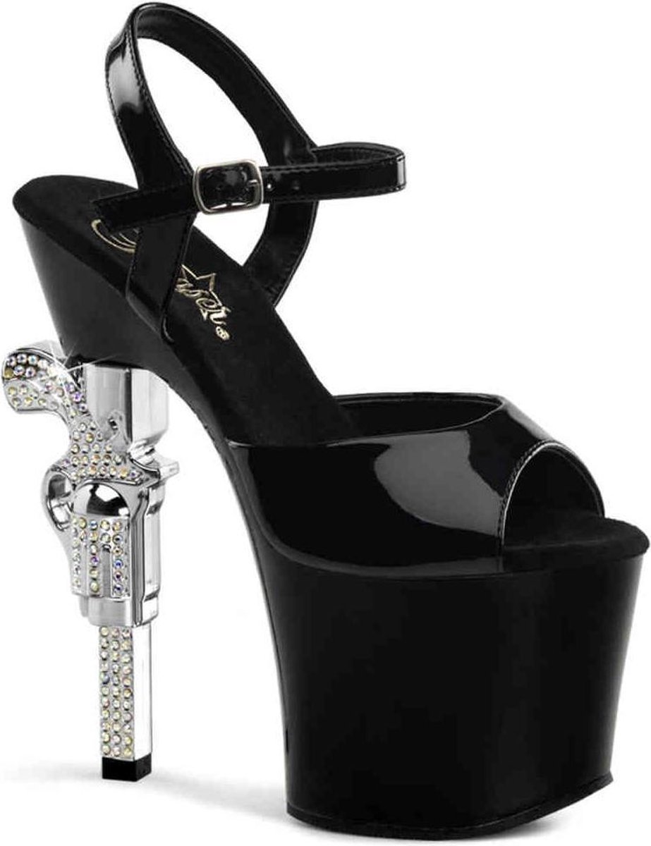 Pleaser - REVOLVER709 Sandaal met enkelband, Paaldans schoenen - Paaldans schoenen - 42 Shoes - Zwart