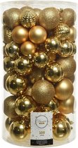 100x Gouden kerstballen 4-5-6-7-8 cm - Glans en glitter - Mix - Onbreekbare plastic kerstballen - Kerstboomversiering goud