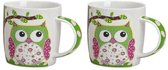 Set van 4x stuks uilen print drink mokken/bekers groen 300 ml
