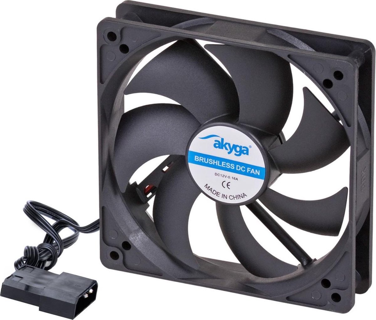 Akyga Ventilator Aw-12A-Bk 12Cm Molex Voor Computer Met Voedingsadapter