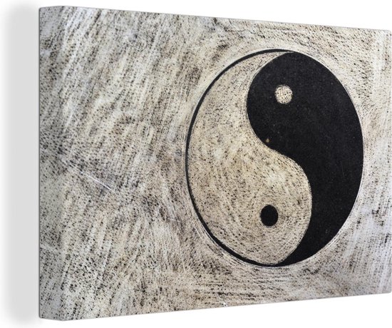 Canvas Schilderij Symbool van Yin en Yang op een grijze ondergrond - Wanddecoratie