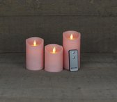 Set van 3 roze LED stompkaarsen met afstandsbediening - Woondecoratie - LED kaarsen - Elektrische kaarsen