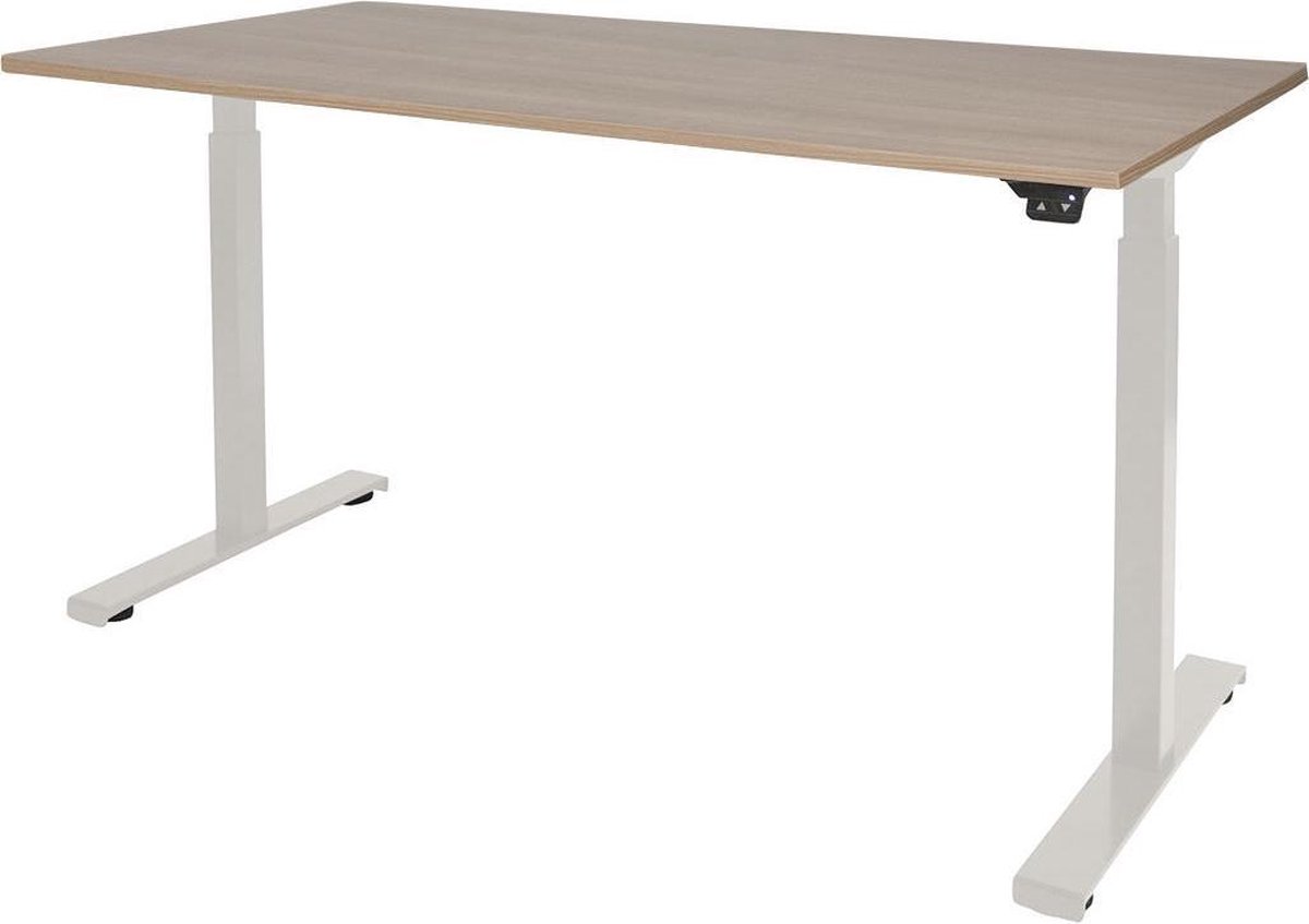 RoomForTheNew Bureau Heathrow Basic-Desk - Zit sta Bureau - Zit sta Bureau Elektrisch - Gaming Bureau - Game Bureau - Verstelbaar Bureau - standing Desk--Havana blad-Wit  onderstel- 140x80