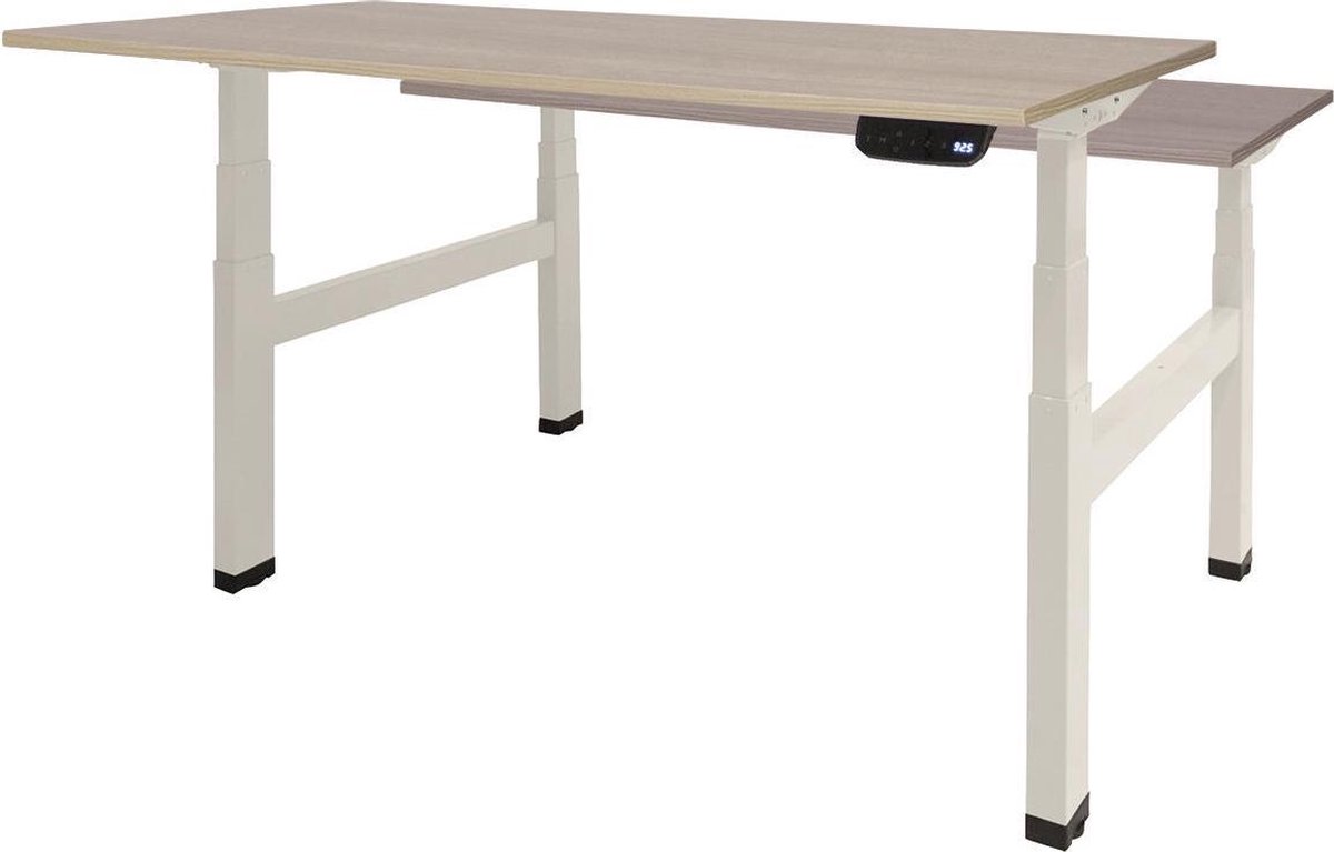 RoomForTheNew Bureau Heathrow Plus Duo-Desk - Zit sta Bureau - Zit sta Bureau Elektrisch - Gaming Bureau - Game Bureau - Verstelbaar Bureau - standing Desk - duo bureau - duo werkplek--Robson eiken blad-Wit  onderstel- 140x80