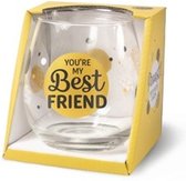 Wijnglas - Waterglas -You're my best friend - Gevuld met verpakte toffeemix - In cadeauverpakking met gekleurd lint
