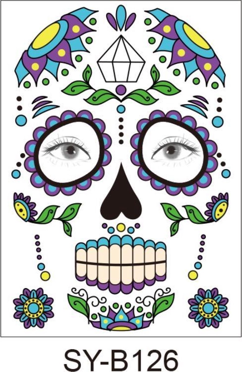 Halloween Neptattoos Muziekfeest Face -Carnaval-Plak Tattoos-tattoo stickers-1 Vel-B126