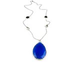 Zilveren halsketting collier halssnoer Model Raindrop gezet met felblauwe steen