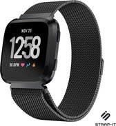 Milanees Smartwatch bandje - Geschikt voor Fitbit Versa / Versa 2 Milanese band - zwart - Strap-it Horlogeband / Polsband / Armband - Maat: Maat L