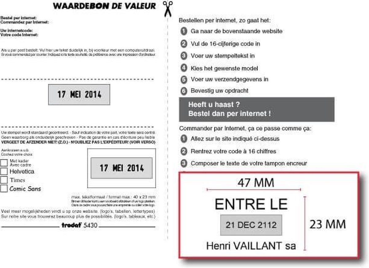 Bon voor een stempelplaatje Trodat Professional 5430
