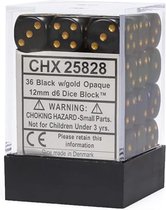 Chessex 36-Die Set Opaque 12mm - Black/Gold