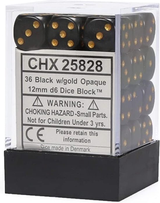 Afbeelding van het spel Chessex 36-Die Set Opaque 12mm - Black/Gold