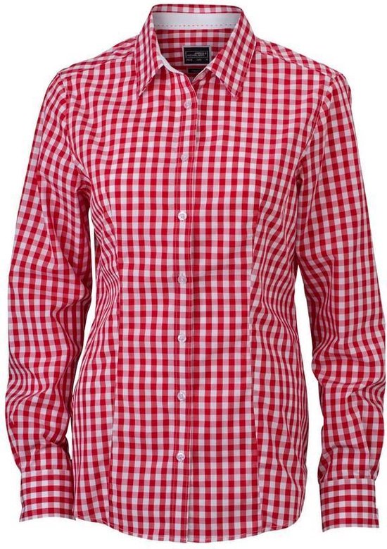 James and Nicholson Dames/dames geruit overhemd (Rood/Wit) | bol.com