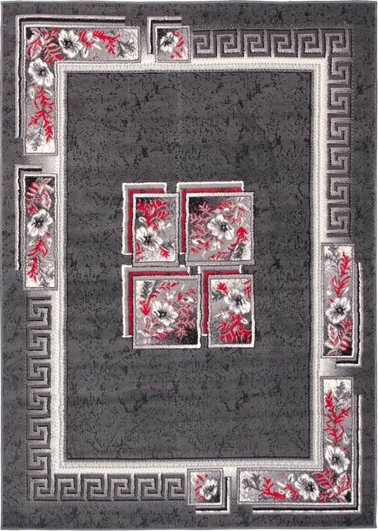 Tapiso Dream Tapis De Sol Salon Chambre Gris Foncé Cadre Rouge Design Classique Trendy Moderne Grecs Durable Pratique De Haute Qualité Taille De Tapis - 60 x 100 cm