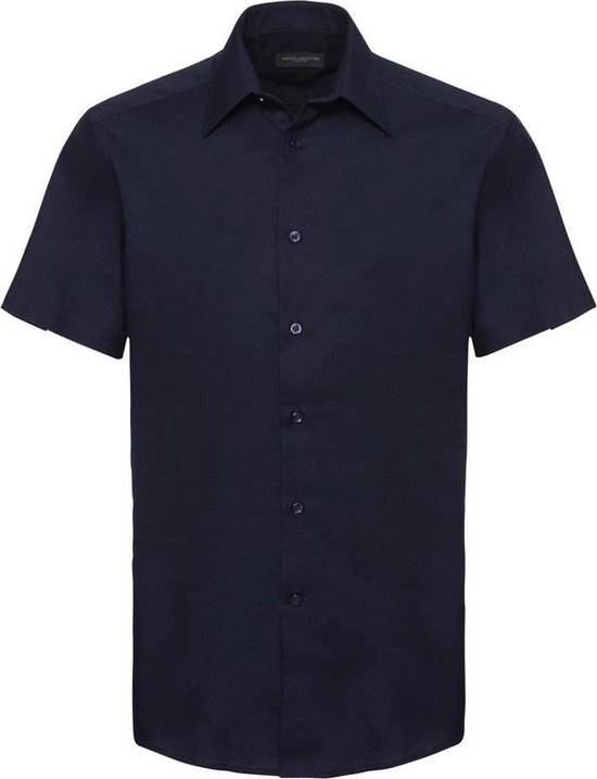 Russell Collectie Heren Korte Mouw Easy Care op maat gemaakt Oxford Shirt (Heldere marine)