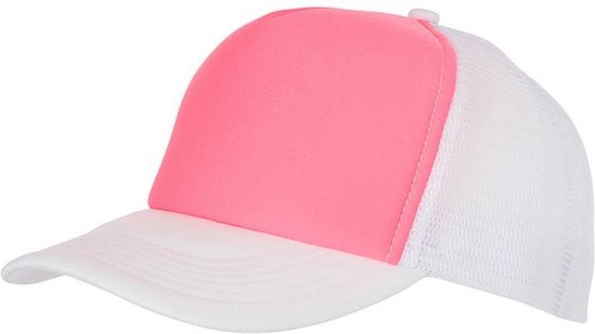 Myrtle Beach Volwassenen Unisex 5 Panel Polyester Mesh Cap (Neonroze/Wit)