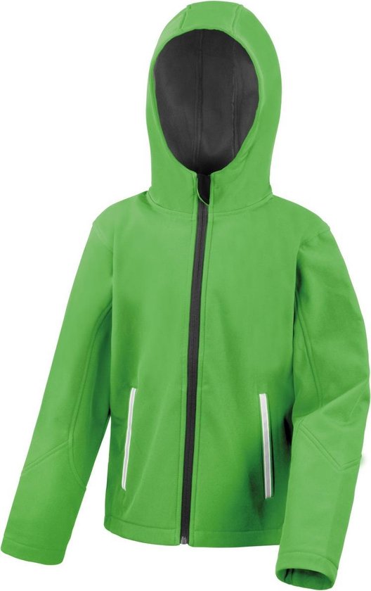 Result Core Kids Unisex Junior Hooded Softshell Jacket (Levendig groen/zwart)