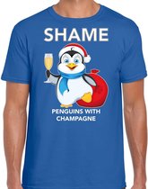 Pinguin Kerstshirt / Kerst t-shirt Shame penguins with champagne blauw voor heren - Kerstkleding / Christmas outfit 2XL