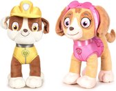 Paw Patrol knuffels setje van 2x karakters Rubble en Skye 27 cm - Kinder speelgoed hondjes cadeau