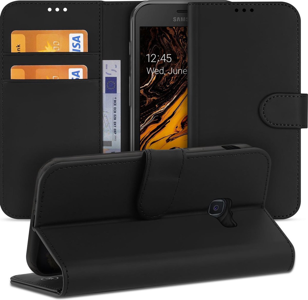 Samsung Galaxy Xcover 4 Hoesje Zwart met Opbergvakjes
