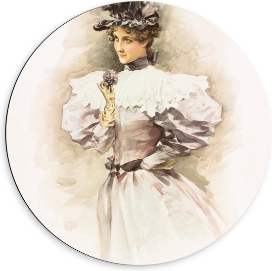 Dibond Wandcirkel - Pastel Portret van Chique vrouw - 60x60cm Foto op Aluminium Wandcirkel (met ophangsysteem)
