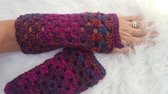 Handgemaakte dames vingerloze paars, roze, oranje, blauw, lila handschoenen . Maat one size
