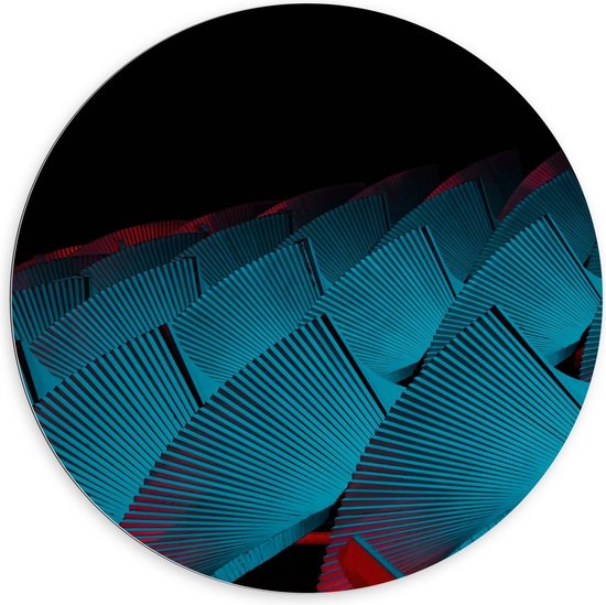 Dibond Wandcirkel - Rood Blauw Abstracte Vorm - Foto op Aluminium Wandcirkel (met ophangsysteem)