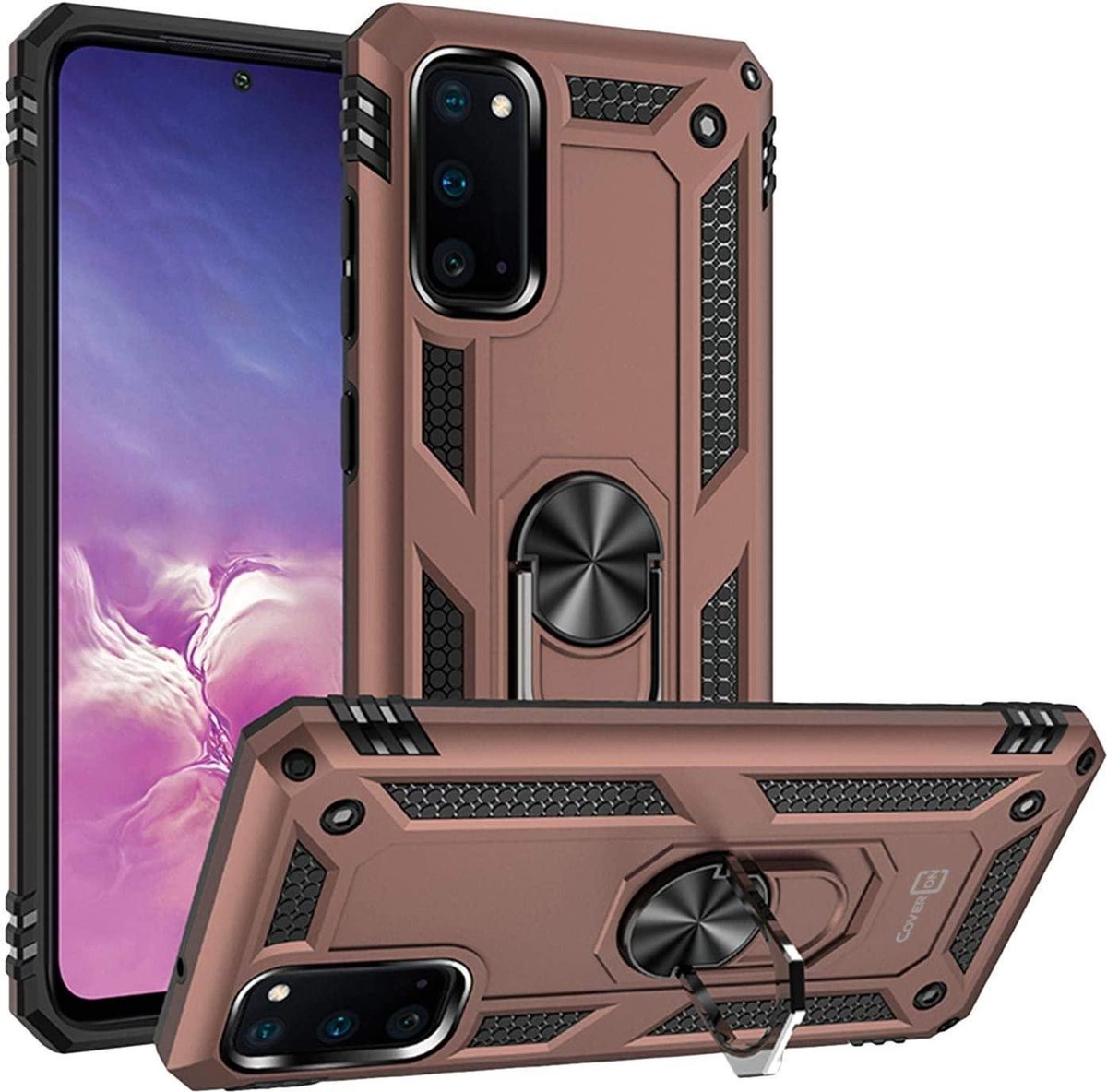 Anti-Shock Hybrid Ring Armor Hoesje Geschikt voor: Samsung Galaxy A51 - rose goud