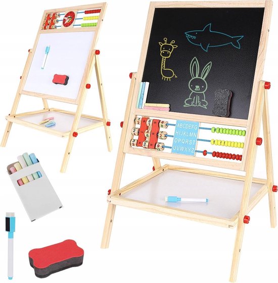 Houten Schoolbord op standaard - Krijtbord voor kinderen - Whiteboard -  Dubbelzijdig -... | bol.com
