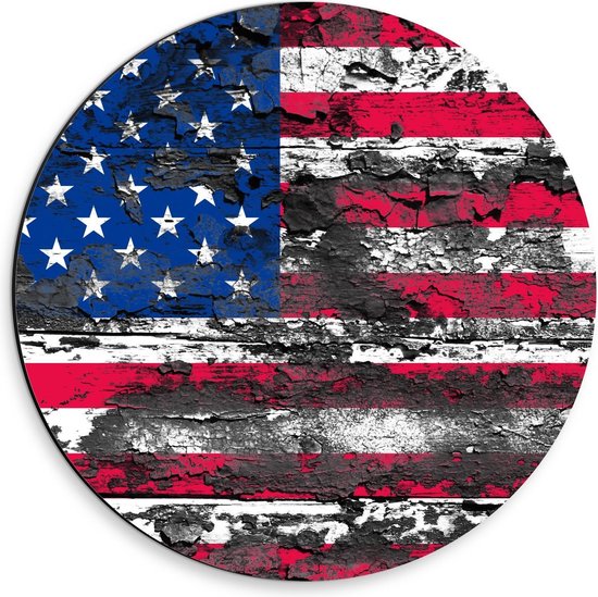 Dibond Wandcirkel - Amerikaanse Vlag Geschilderd - 30x30cm Foto op Aluminium Wandcirkel (met ophangsysteem)