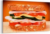 Schilderij - Big sandwich on the wooden board — 100x70 cm