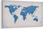 Schilderij - Wereldkaart blauw met strepen — 90x60 cm