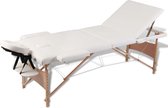 Inklapbare massagetafel 3 zones met houten frame (creme)