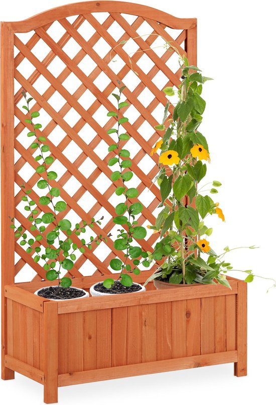 Relaxdays plantenbak met klimrek - bloembak trellis - rankhulp hout - voor  klimplanten | bol.com