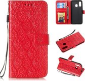 Geperst Printing Rotan Flower Pattern Horizontale Flip PU Leather Case voor Galaxy A40, met houder & kaartsleuven & portemonnee & fotolijst (rood)