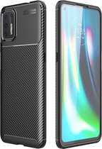 Carbon Fiber TPU Back Cover - Motorola Moto G9 Plus Hoesje - Zwart
