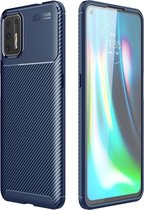 Carbon Fiber TPU Back Cover - Motorola Moto G9 Plus Hoesje - Blauw