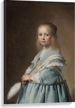 Canvas  - Oude meesters - Meisje in het blauw, Johannes Cornelisz. Verspronck - 60x90cm Foto op Canvas Schilderij (Wanddecoratie op Canvas)