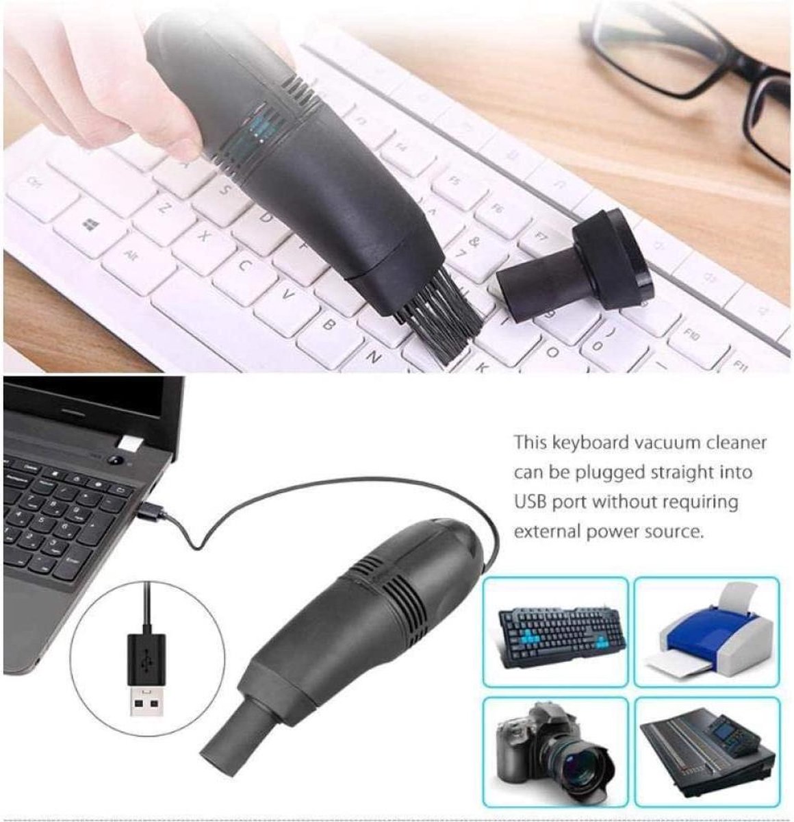 Auto-interieurreiniger USB Stofzuiger Geel met Accessoires - afbeelding 2