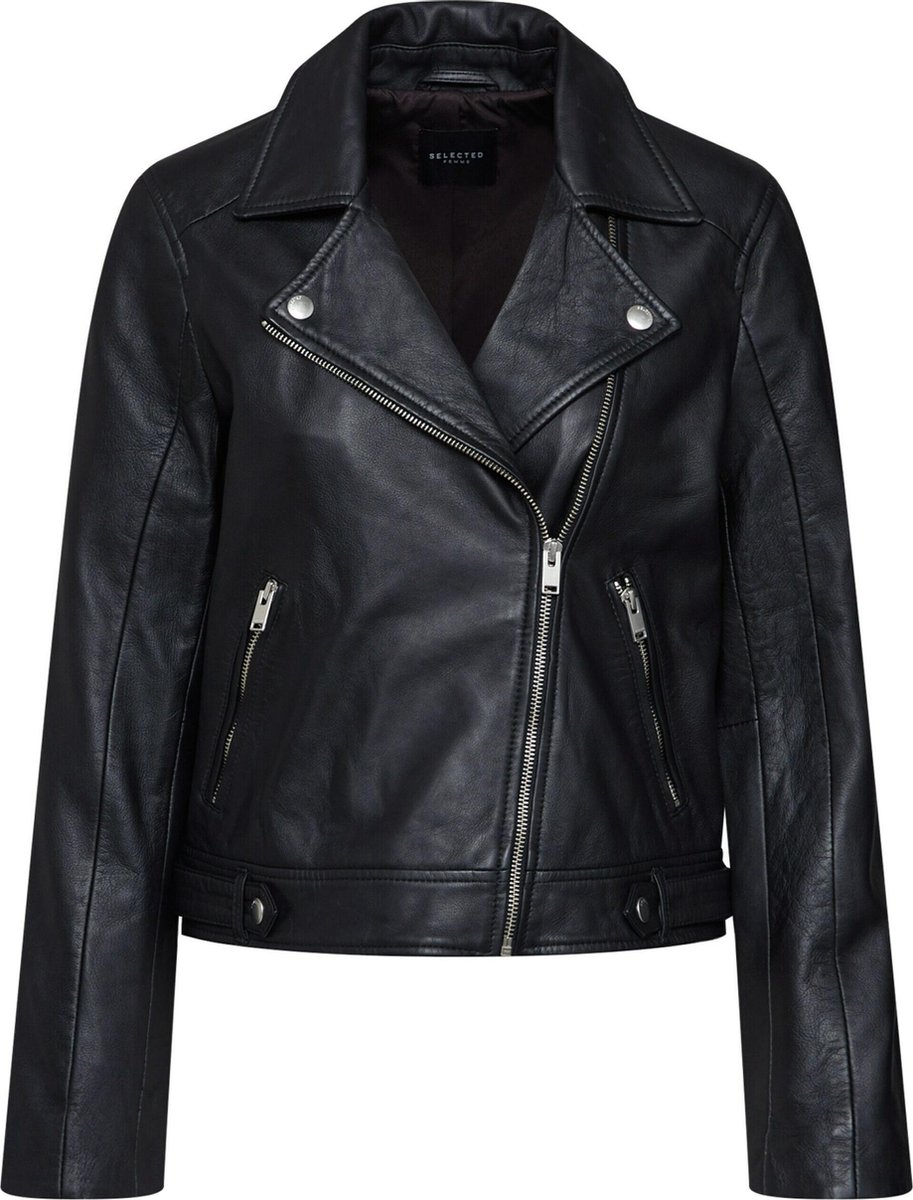 Selected Femme tussenjas slfkatie leather jacket b noos Zwart-34 (Xs)