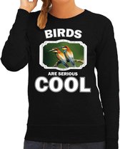 Dieren vogels sweater zwart dames - birds are serious cool trui - cadeau sweater bijeneter vogel/ vogels liefhebber XS