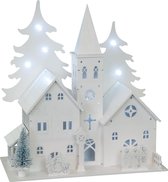 Peha Kersthuisje Kerk Led 21 X 22 Cm Hout Wit