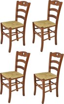 Tommychairs - Ensemble de 4 chaises modèle Cuore. Idéal pour le secteur de la restauration mais également très adapté à votre cuisine ou salle à manger. Couleur noyer avec passepoil de siège en paille