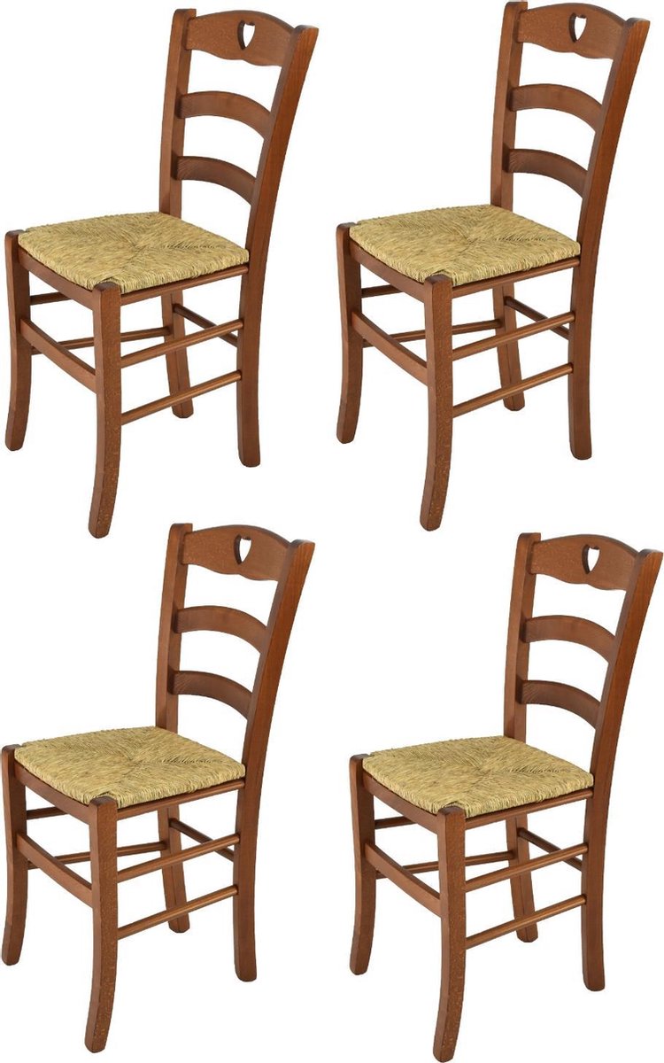 Tommychairs Cuore - Eetkamerstoelen - Set van 4 - Licht Walnoot - Rotan