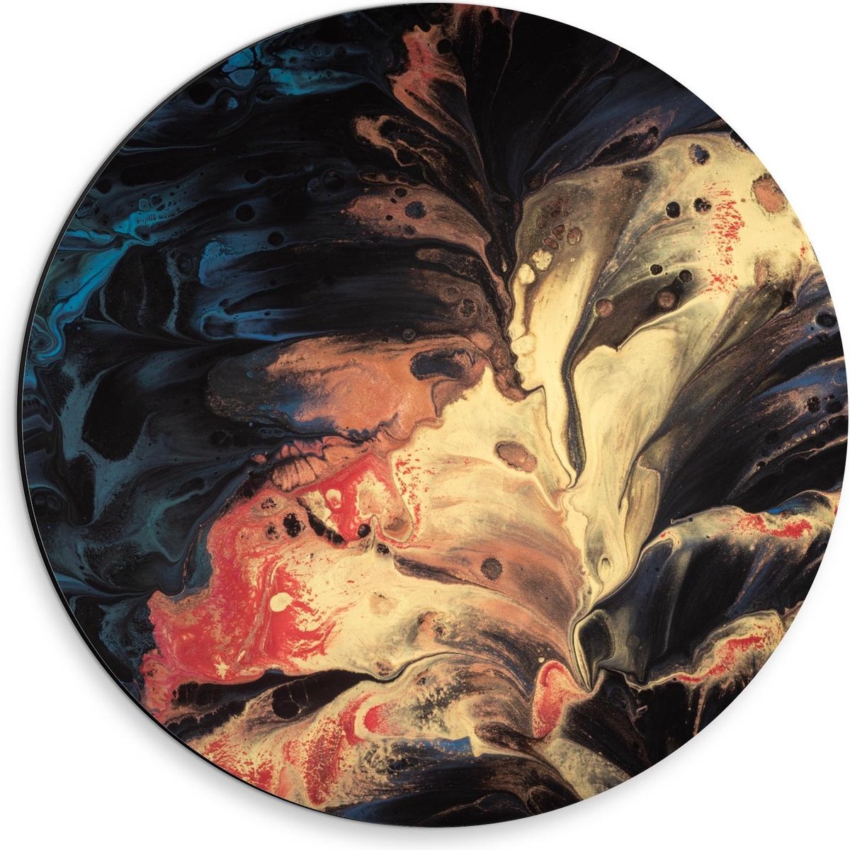 Dibond Wandcirkel - Zwart/Blauwe/Rode Verf - 30x30cm Foto op Aluminium Wandcirkel (met ophangsysteem)