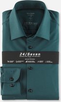 OLYMP 24/7 Level 5 body fit overhemd - tricot - donkergroen - Maat: 42 - Strijkvriendelijk - Boordmaat: 42