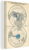 Canvas Wereldkaart - 40x60 - Wanddecoratie Gletsjers op vintage wereldkaart