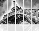 Schilderij , Eiffeltoren van onderaf gezien , Grijs zwart ,4 maten , 5 luik , wanddecoratie , Premium print , XXL