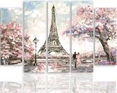 Schilderij , Eiffeltoren in de Lente , Multikleur ,4 maten , 5 luik , wanddecoratie , Premium print , XXL