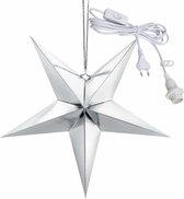 Kerstversiering zilveren kerststerren 45 cm inclusief lichtkabel - Verlichte kerststerren - Kerstdecoratie